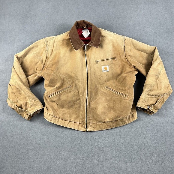 Vtg 90s Carhartt Detroit Jacket Mens Size 48 Red Quilted Lined Workwear Thrashed - Picture 1 of 10